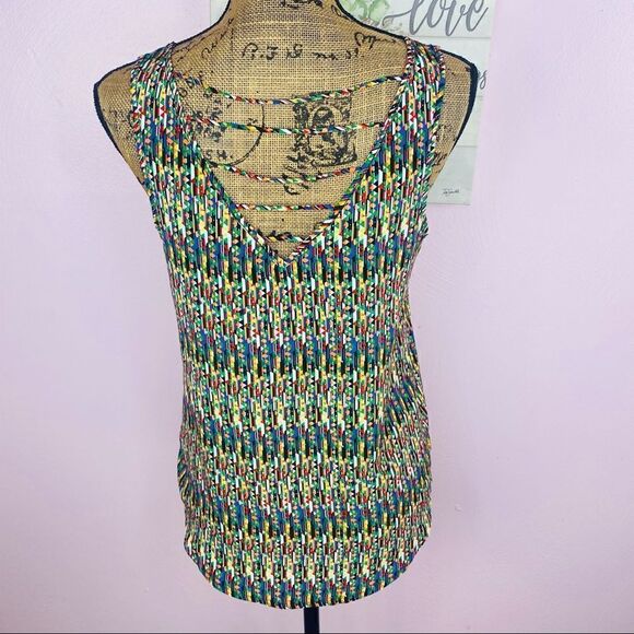 Forever 21 Multi Color Geometric Print Open Strappy Back Sleeveless Blouse Small - Picture 4 of 10